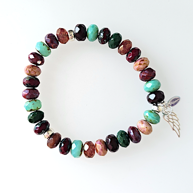 Earth & green mix Czech glass stretch bracelet