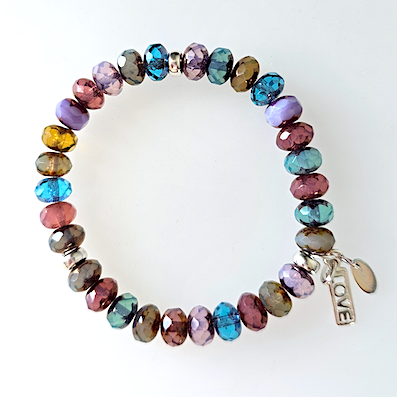 Pink, purple & aqua, Czech glass stretch bracelet