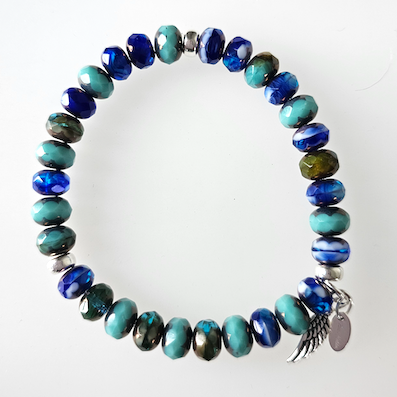 Turquoise/cobalt glass stretch bracelet