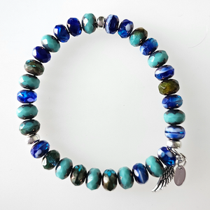Turquoise/cobalt glass stretch bracelet