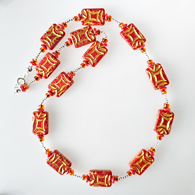 Rustic coral rectangle necklace