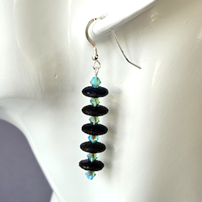 Cobalt layered discs & aqua crystal hook earrings