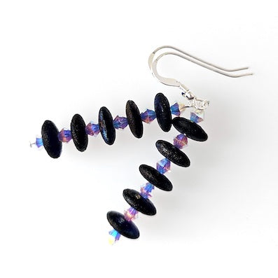 Cobalt layered discs & lavender crystal hook earrings