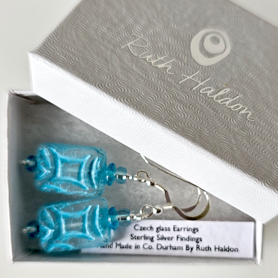 Rustic blue/blue rectangle hook earrings