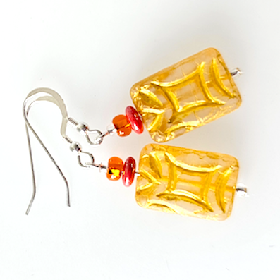 Rustic yellow rectangle hook earrings