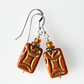 Rustic dark orange rectangle hook earrings
