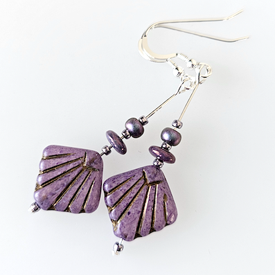 Purple diafan hook earrings