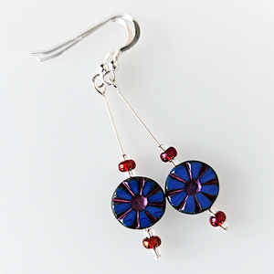 Cobalt/red wheel hook earrings