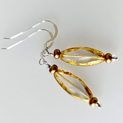 Golden/white rhombus hook earrings