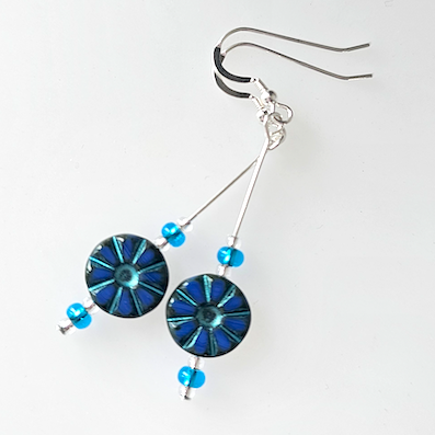 Cobalt/turquoise wheel, hook earrings