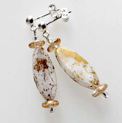 Golden shower, white post earrings