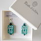 Rustic aqua/white rectangle post earrings