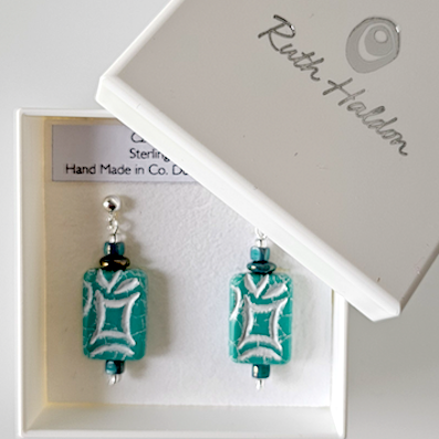 Rustic aqua/white rectangle post earrings