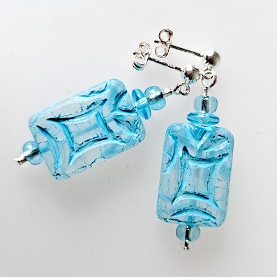 Rustic blue/blue rectangle post earrings