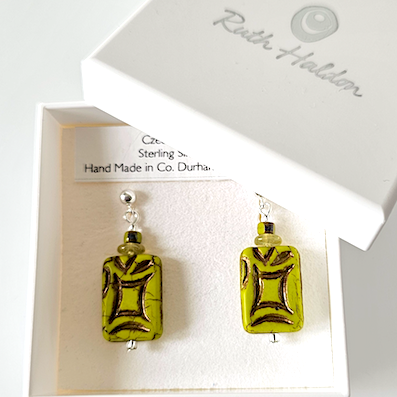 Rustic green rectangle post earrings