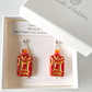 Rustic orange rectangle post earrings