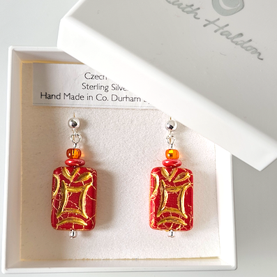 Rustic orange rectangle post earrings