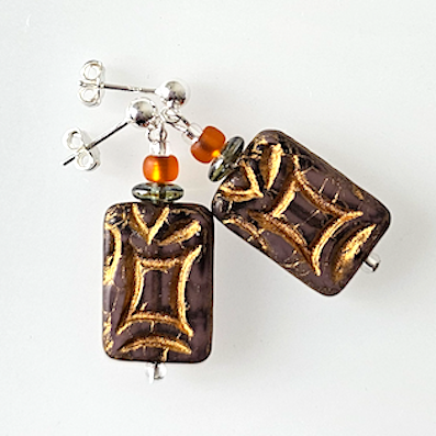 Rustic deep purple rectangle earrings