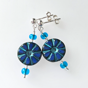 Cobalt/turquoise wheel, post earrings