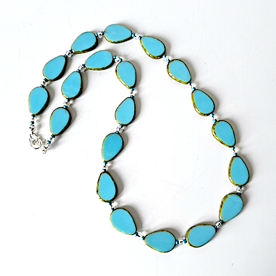 Aqua, pear shaped glass necklace