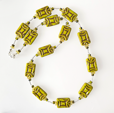 Rustic green rectangle necklace