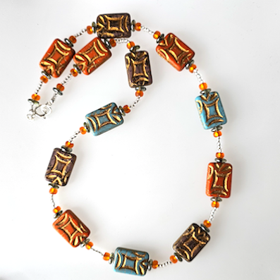 Rustic, mixed colour, rectangle necklace