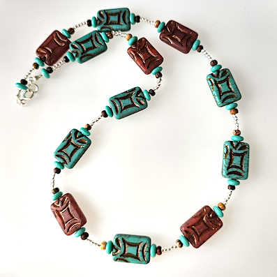 Turquoise/burnt orange rustic necklace