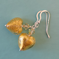 Golden Murano heart & crystal, hook earrings