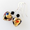 Golden multi Murano heart, hook earrings
