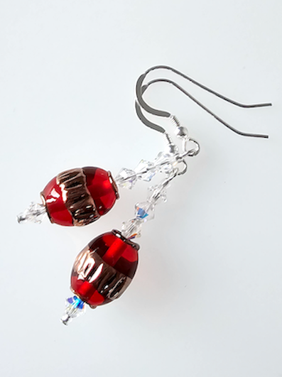 Crimson olive lampwork hook earrings