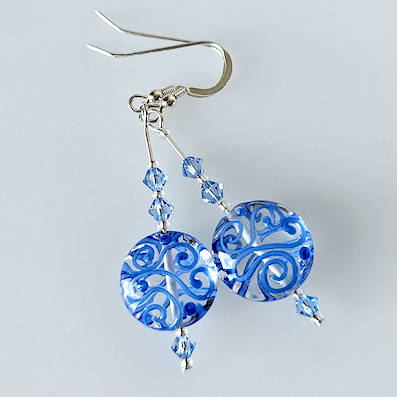 Blue lacy lampwork hook earrings