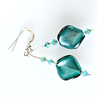 Teal swirl lampwork hook earings