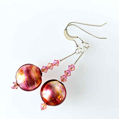 Peach lentils, Murano hook earrings