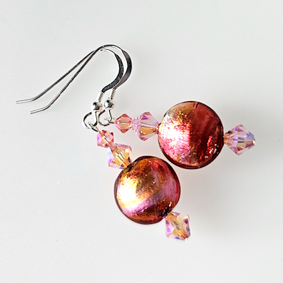Peach lentils, Murano short hook earrings