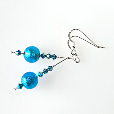 Turquoise Murano lampwork hook earrings