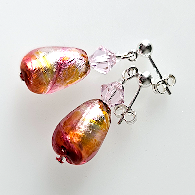 Peach teardrop Murano post earrings