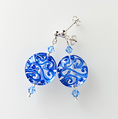 Blue lacy lampwork post earrings