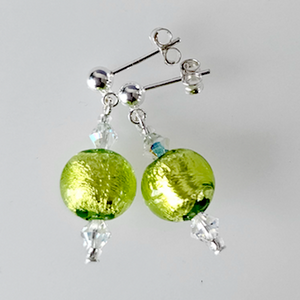 Citrus green Murano glass post earrings