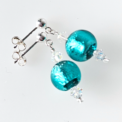 Teal, Murano post earrings