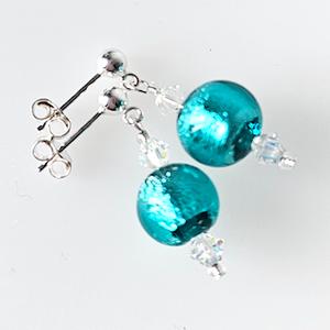 Teal, Murano post earrings
