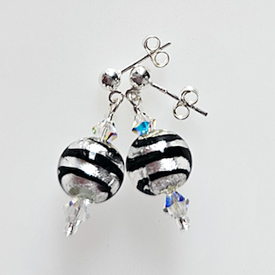 Silver/black swirl Murano post earrings