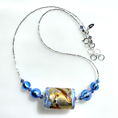 Pale blue Murano drum necklace