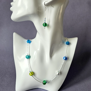 Aqua, blue and green Murano lampwork necklace