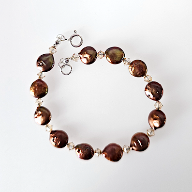 Brown freshwater pearls disc bracelet