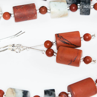 Red jasper cylinder hook earrings