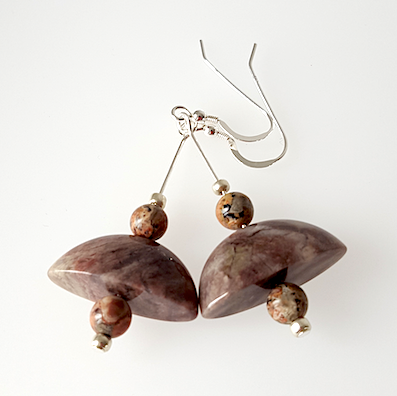 Silverleaf and leopardskin jasper, hook earrings