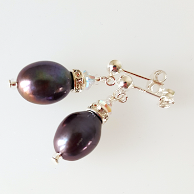 Peacock pearl & European crystal post earrings