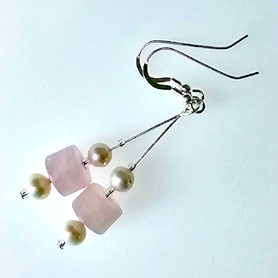 Rose quartz and freshwater pearl hook earrings