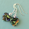 Abalone & crystal heart, hook earrings
