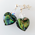 Abalone hearts & crystal, post earrings